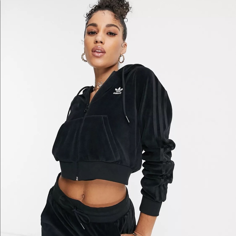 Adidas Cropped Velour Hoodie